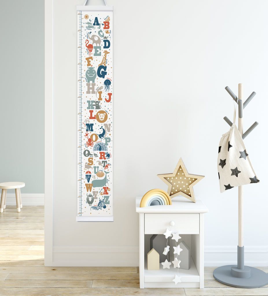 Personalised Animal Alphabet Canvas Height Chart in nursery