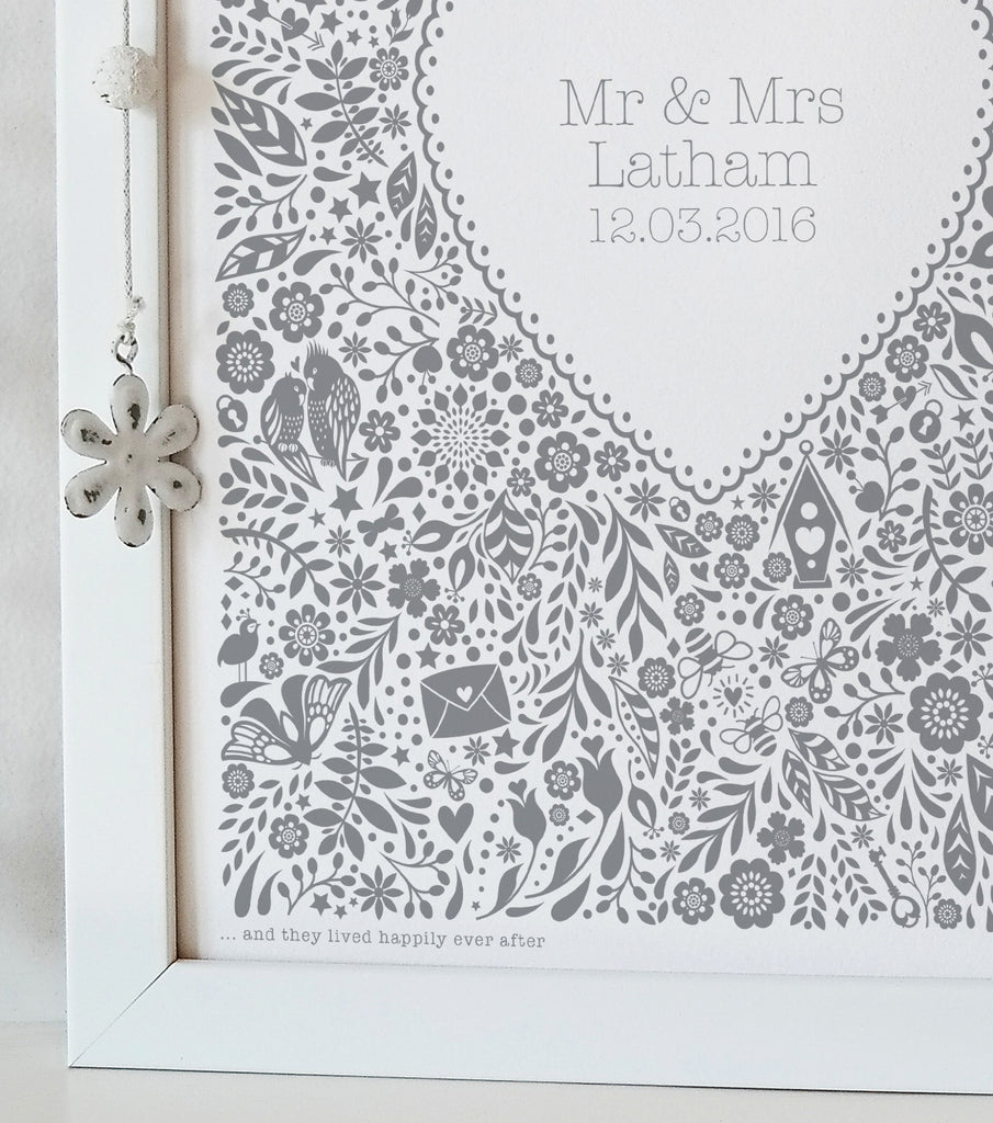 Personalised Floral Heart Wedding Print