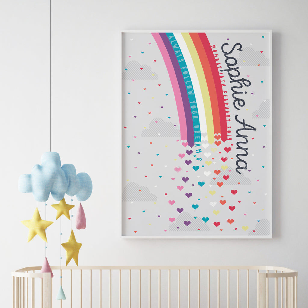 Personalised Rainbow New Baby Print