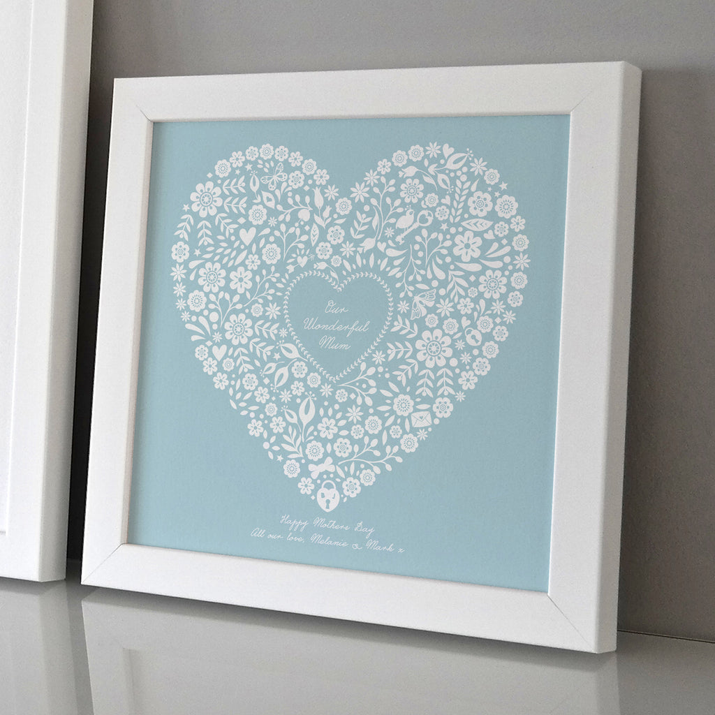 Framed Mothers Day Floral Heart Personalised Print