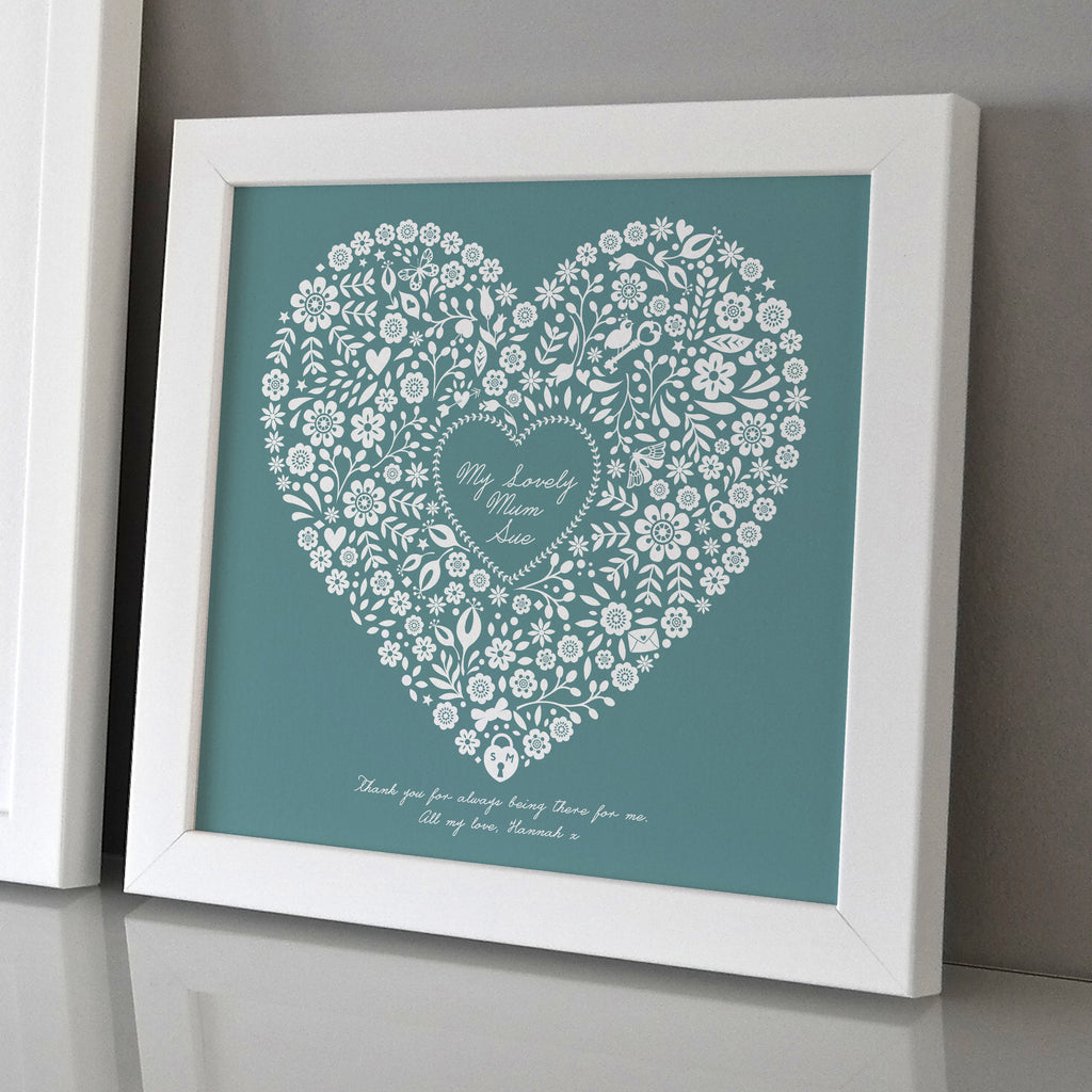 Framed Mothers Day Floral Heart Personalised Print