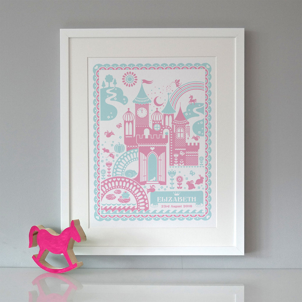 Personalised New Baby Princess Castle Print