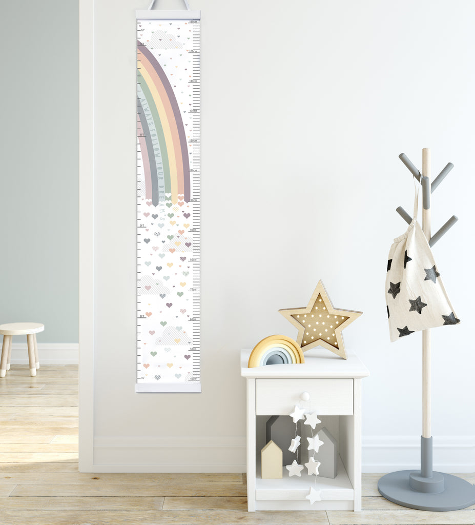 Rainbow and hearts height chart in pastel