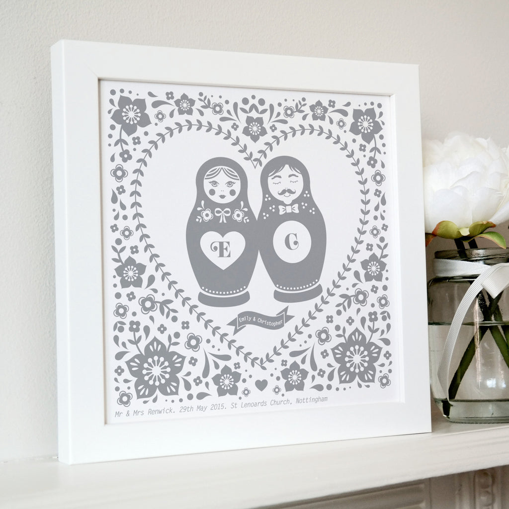 Russian doll couples art, grey