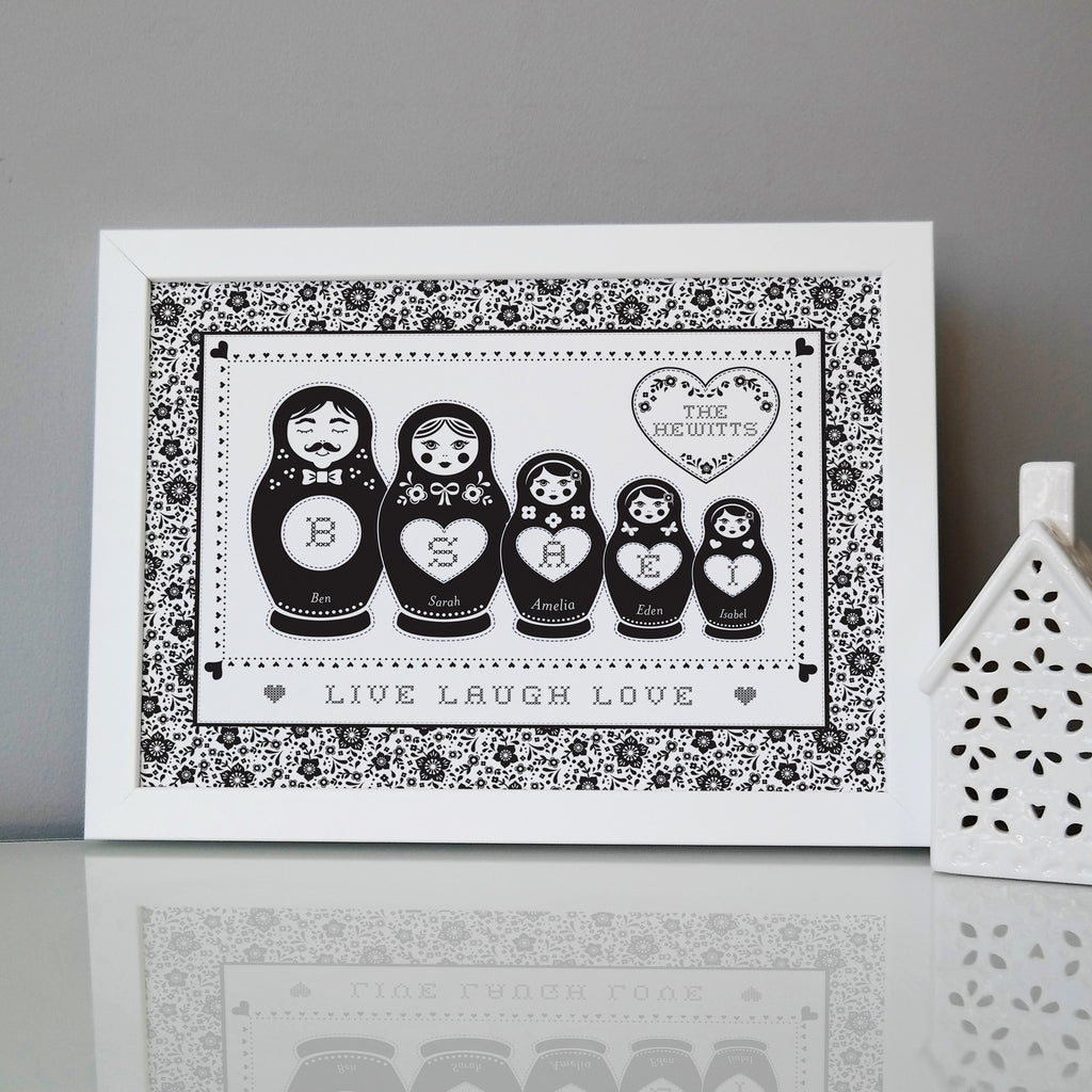 Personalised Cross Stitch Russian Doll Family Print