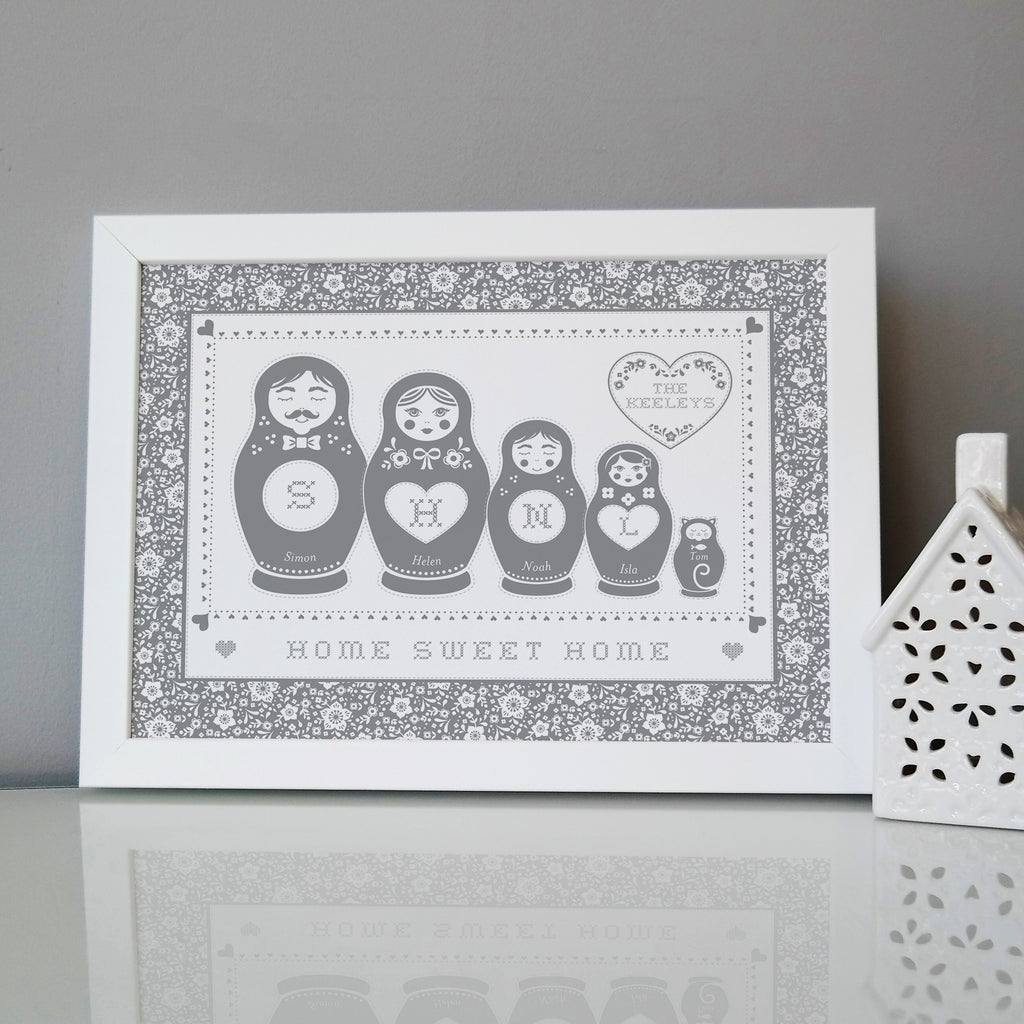 Personalised Cross Stitch Russian Doll Family Print