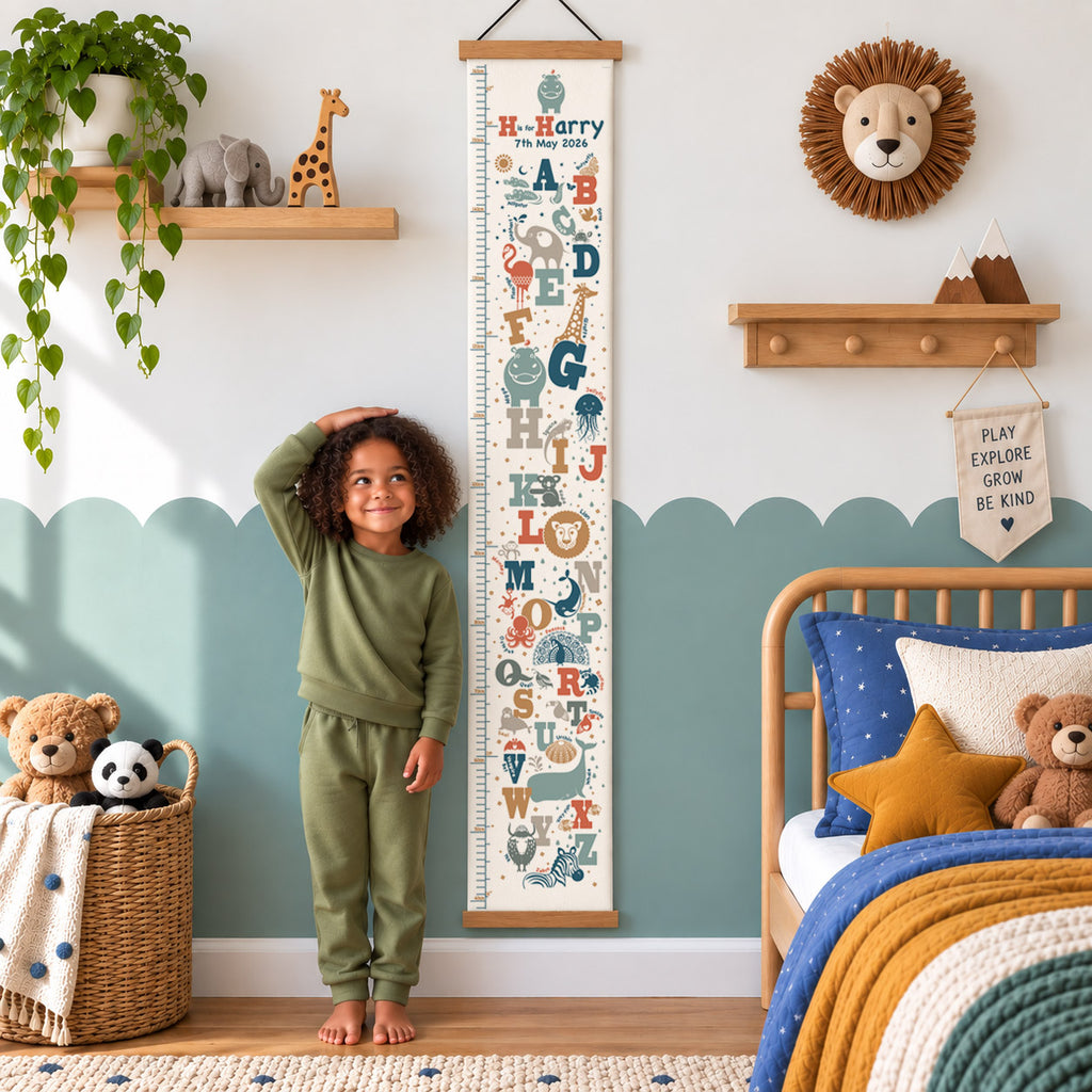 Personalised Animal Alphabet Canvas Height Chart
