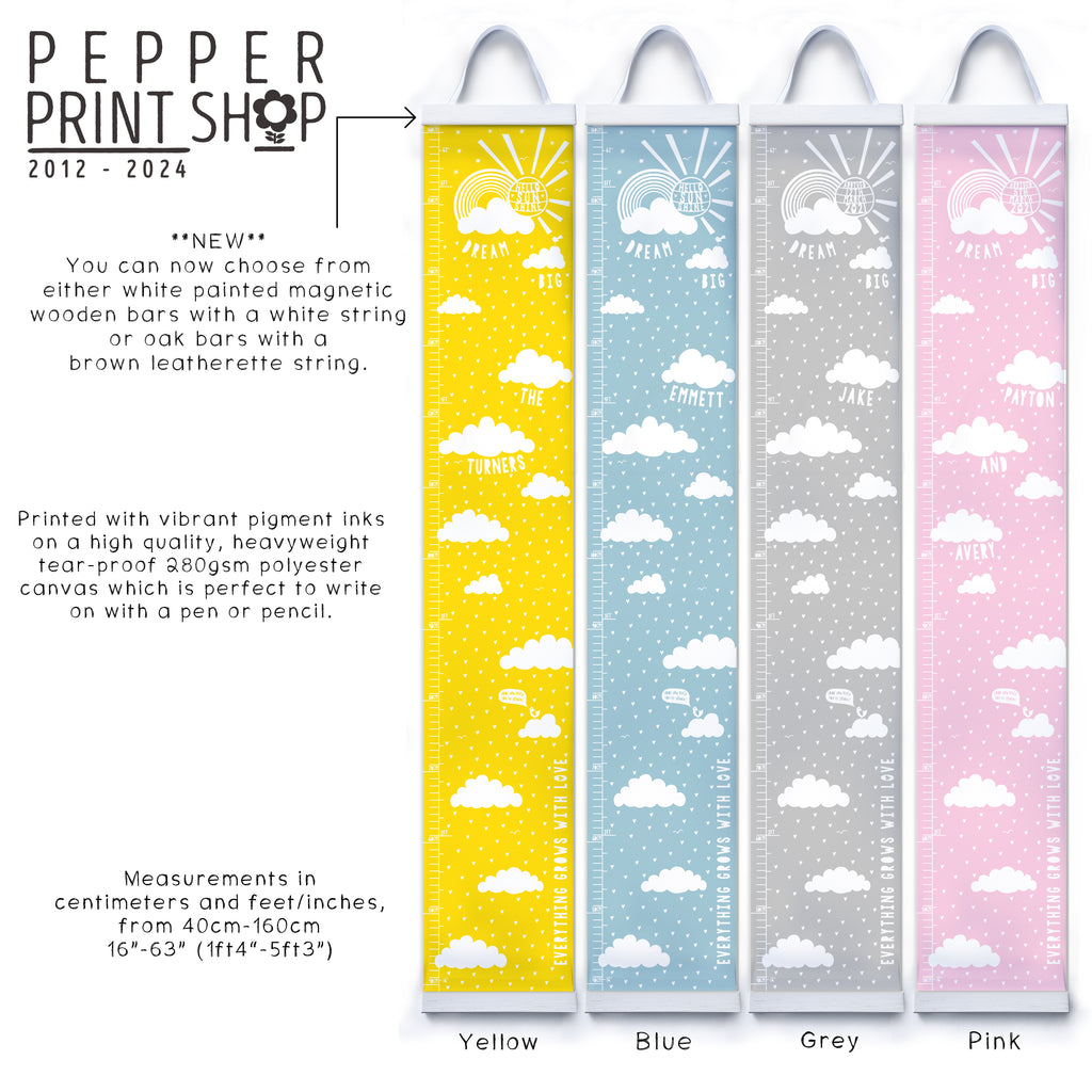 Personalised Dream Big Cloud Canvas Height Chart