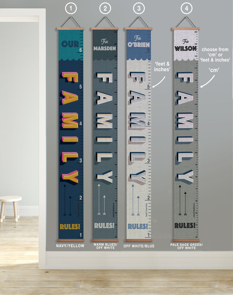 Personalised 'Our Family Rules!' Canvas Height Chart