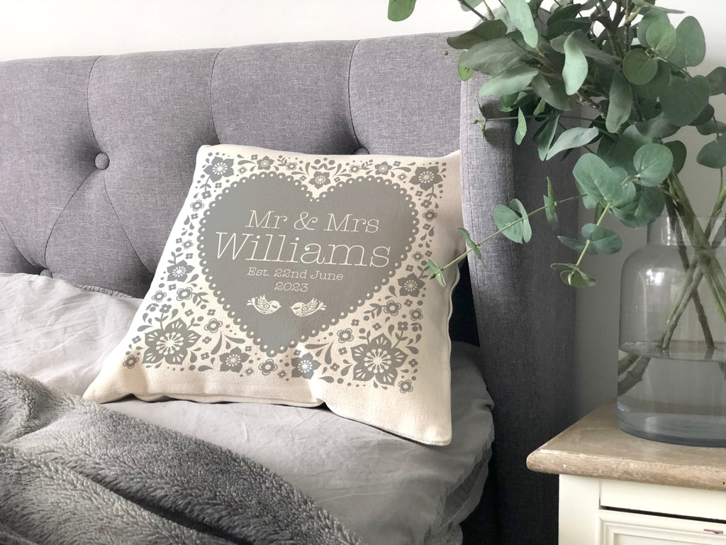 Personalised Wedding Anniversary Floral Heart Cushion