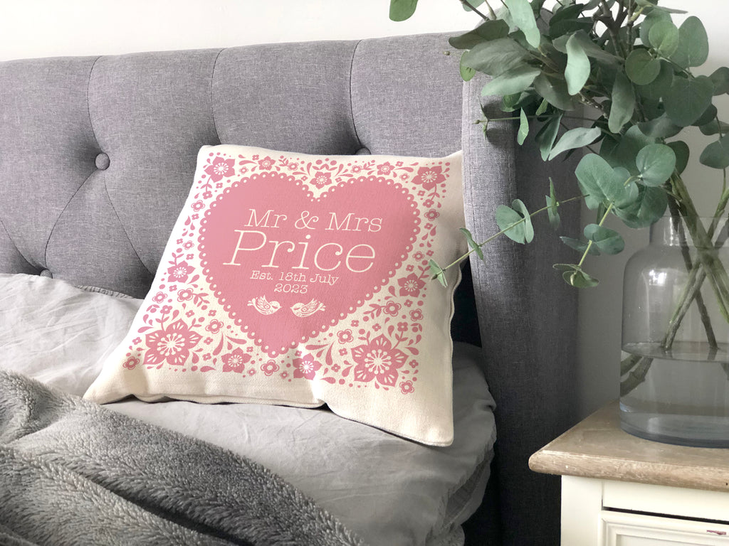 Personalised Wedding Anniversary Floral Heart Cushion
