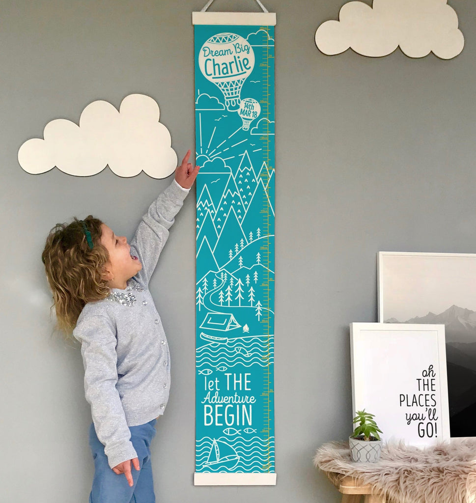 Personalised Monochrome Mountain Adventure Canvas Height Chart