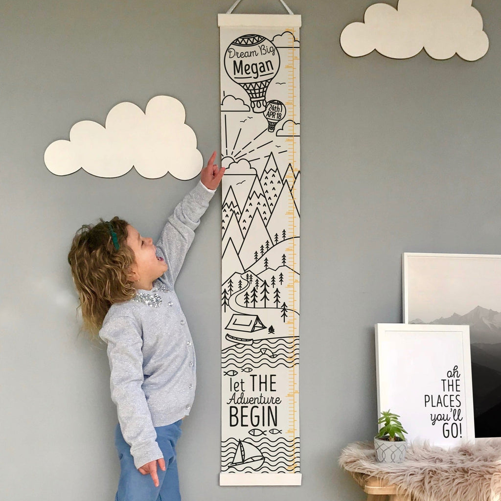 Personalised Mountain Adventure Height chart in monochrome