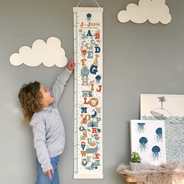 Personalised Animal Alphabet Canvas Height Chart 