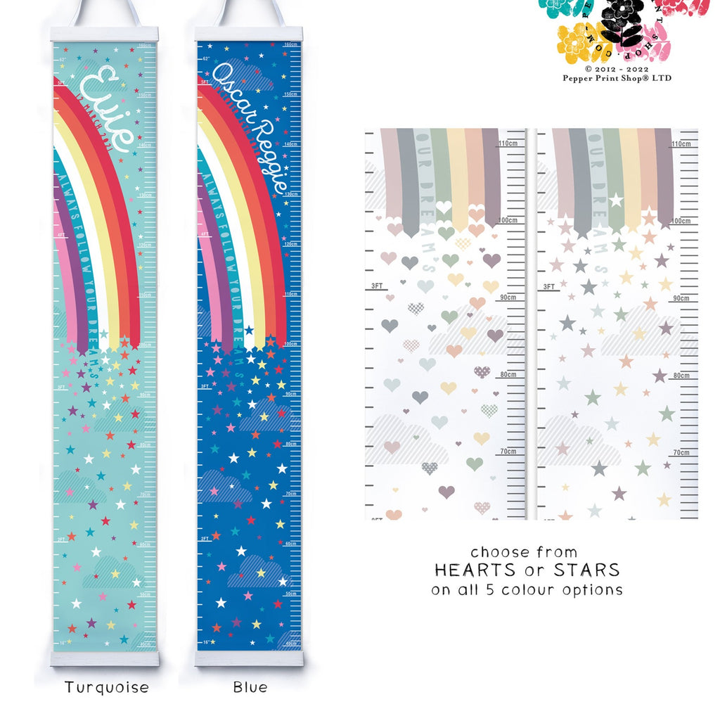 Personalised Rainbow and stars height chart in pastel or bright