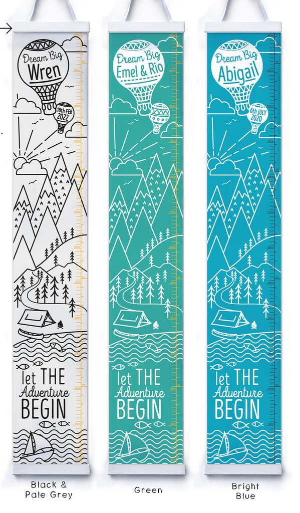 Mountain Adventure Height chart in monochrome, Green and Blue