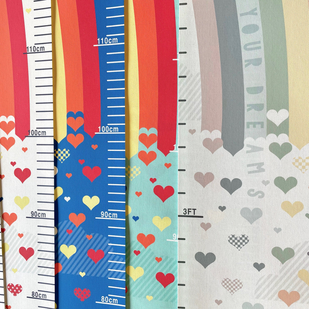 Personalised Rainbow and hearts height chart in pastel and bright