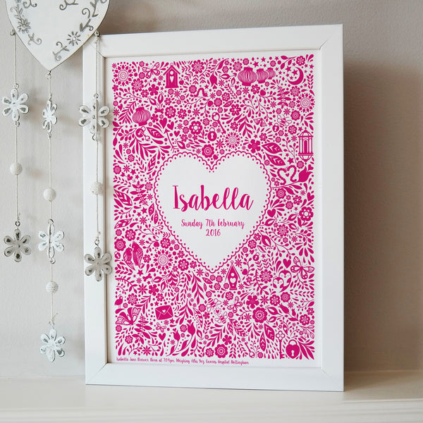 Personalised New Baby Floral Heart Print