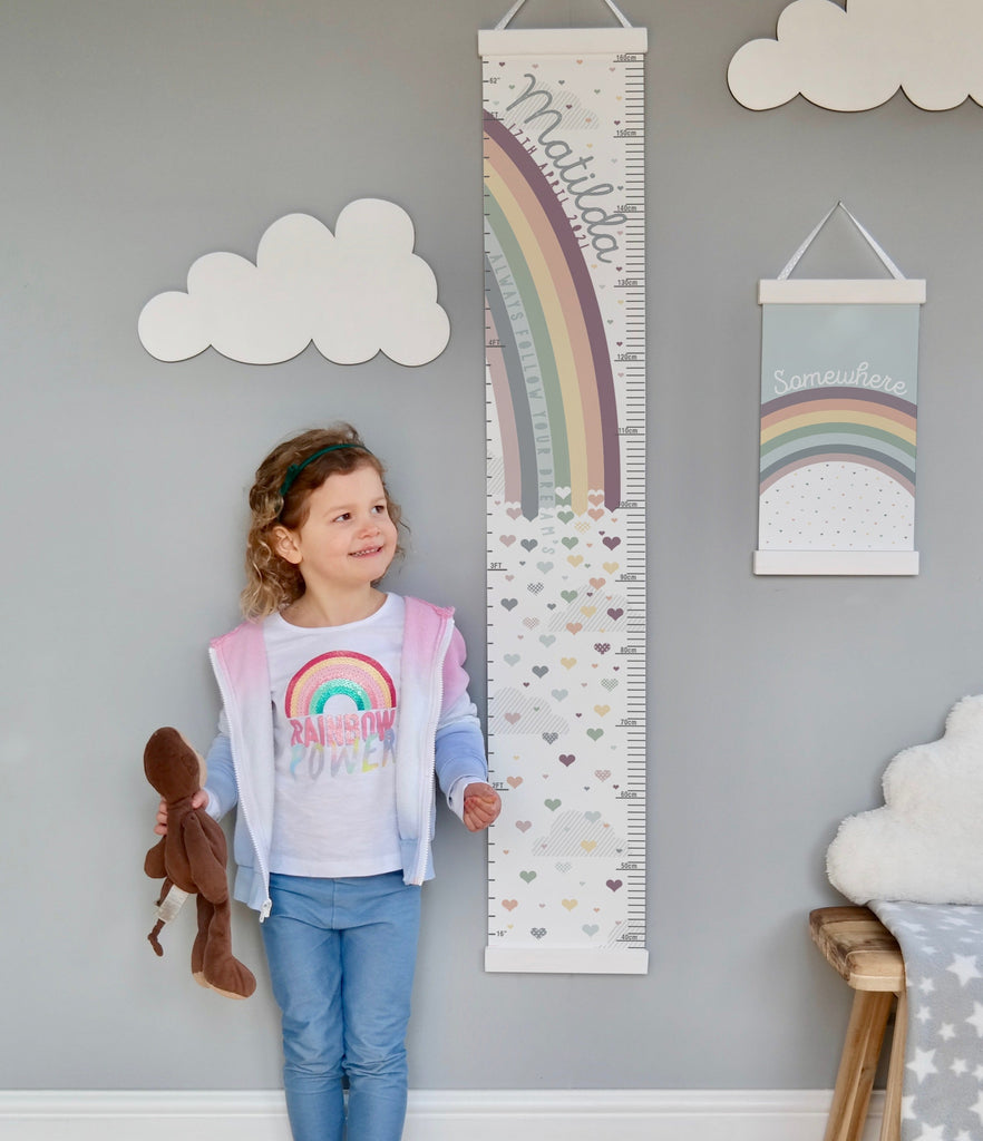 Personalised Rainbow and hearts height chart in pastel