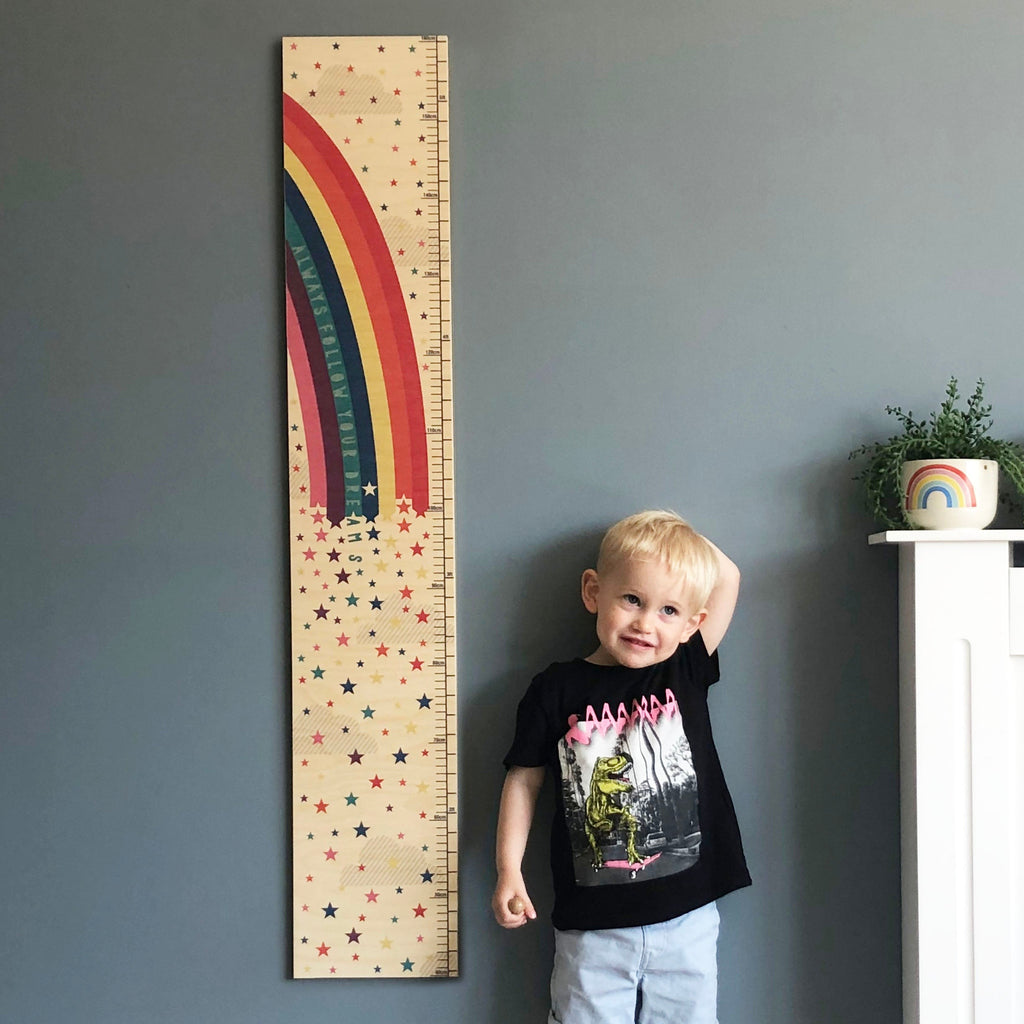 Rainbow and stars wooden height chart