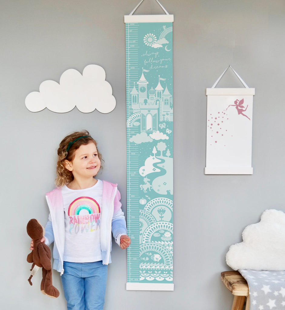 Personalised Fairytale Princess Height chart in pale blue
