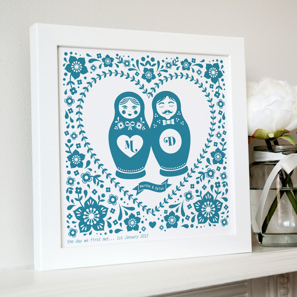 Russian doll couples art, blue
