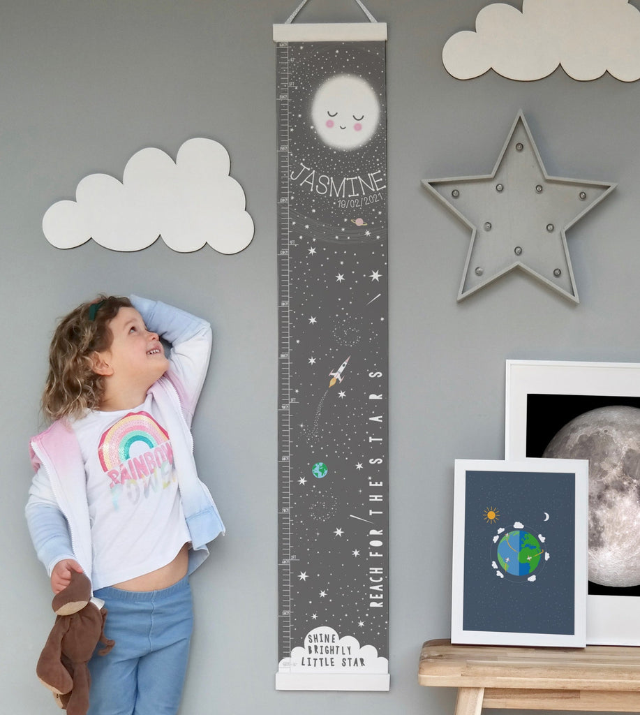 Personalised Moon Reach for the stars height chart in grey