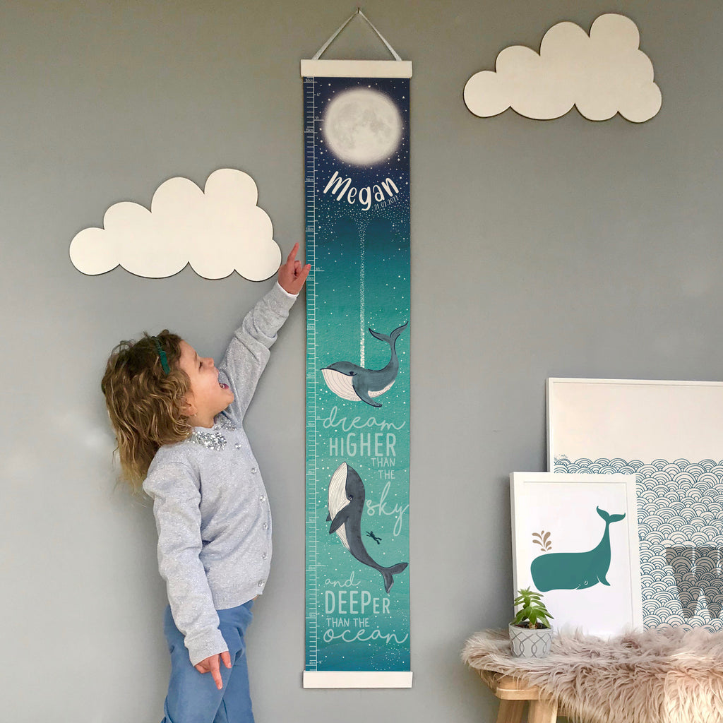 Personalised Ocean whales height chart turquoise 