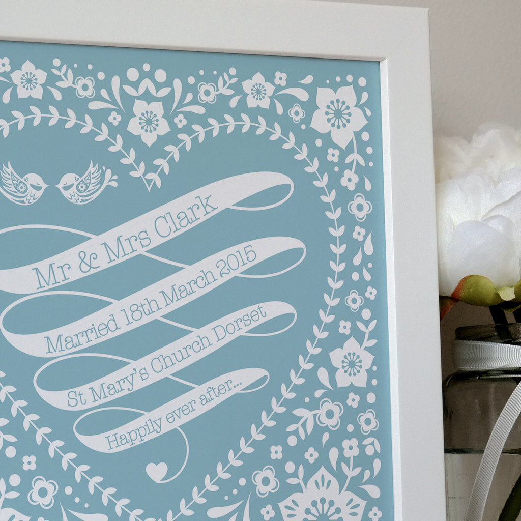 Framed Wedding Ribbon Personalised Print