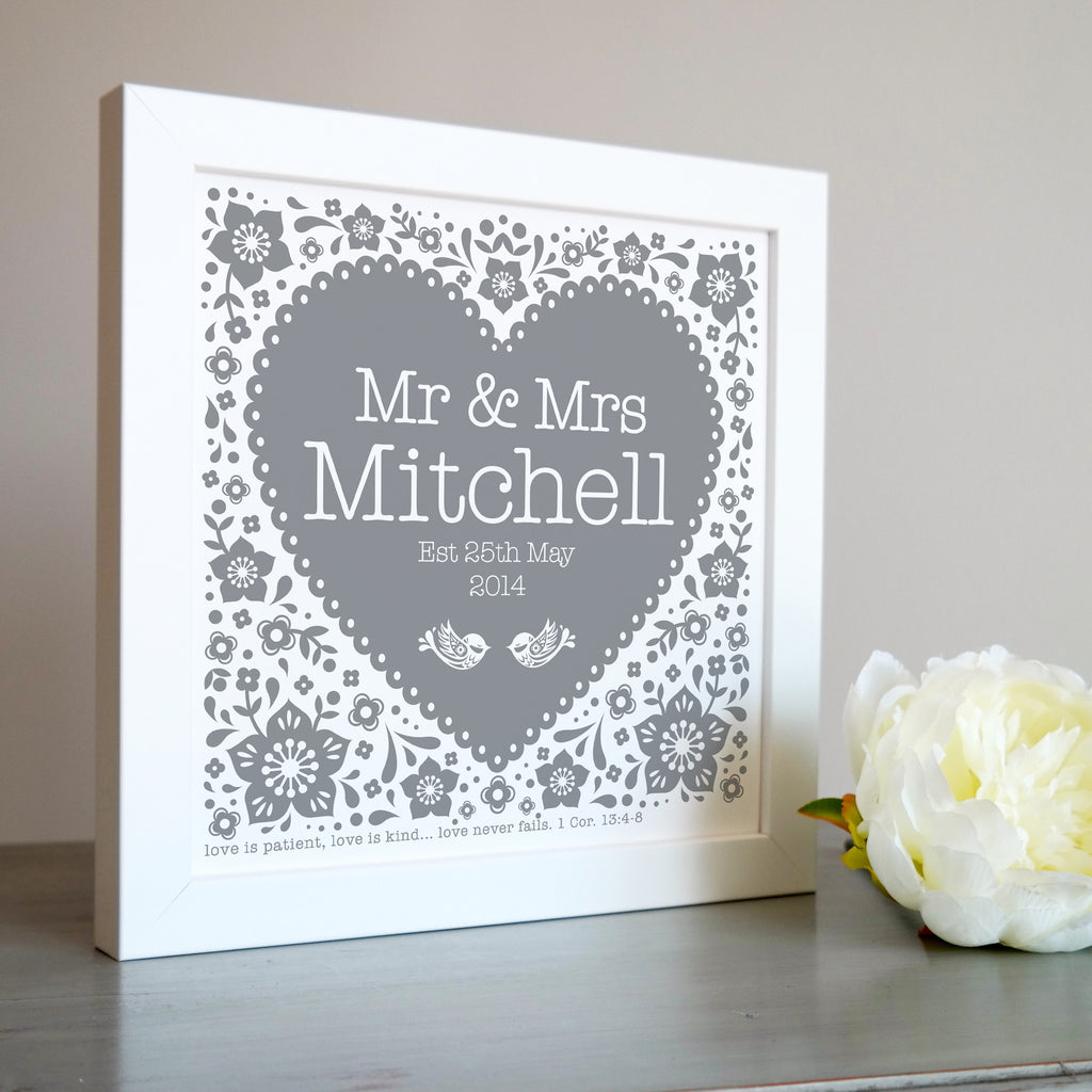 Framed Wedding Heart Personalised Print